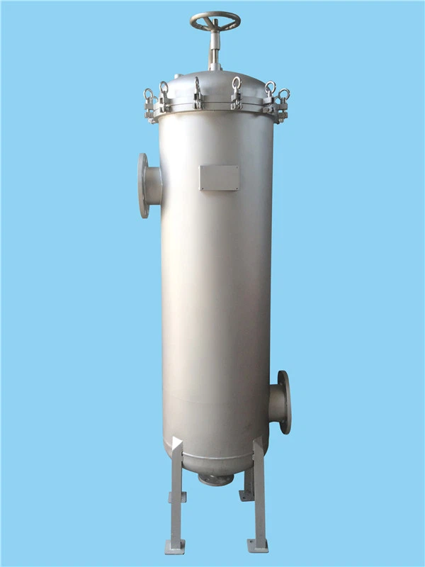 Hidlydd llif uchel SS tai math fertigol â Davit fraich fflans cysylltiad Sandblast wedi allanol